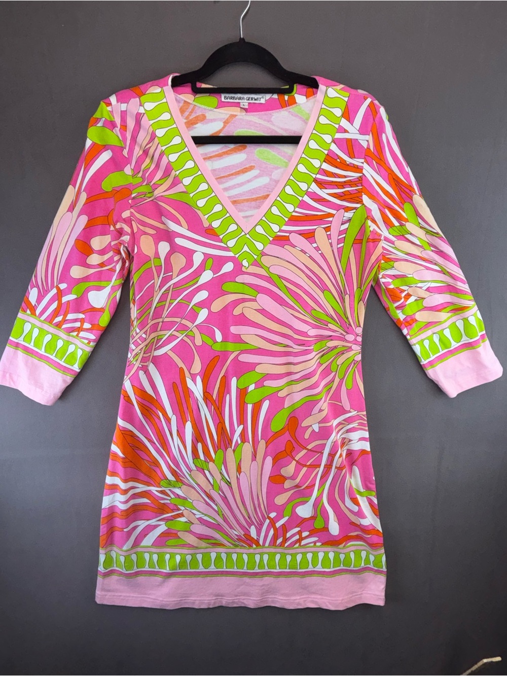 Barbara Gerwit 3/4 Sleeve V Neck Shift Knit Dress